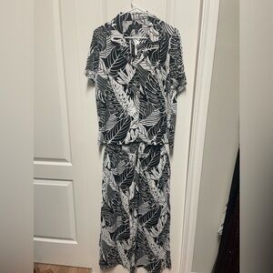 Grace Monochrome Leaf Print Top/Bottom Vacation Casual Wear